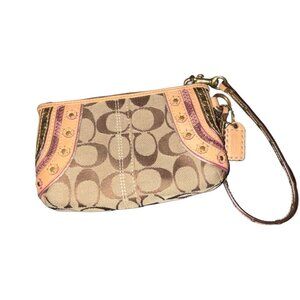 Coach Vtg Brown & Tan Jacquard Signature Soho Embroidered Wristlet F40968